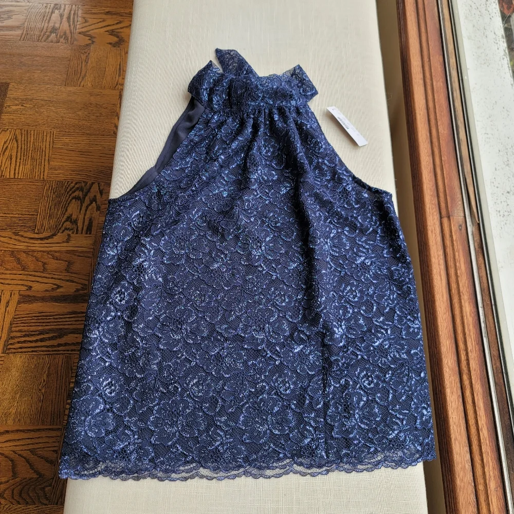 New! J CREW sz XS X-Small Halter Top Navy Blue Metallic NWT
